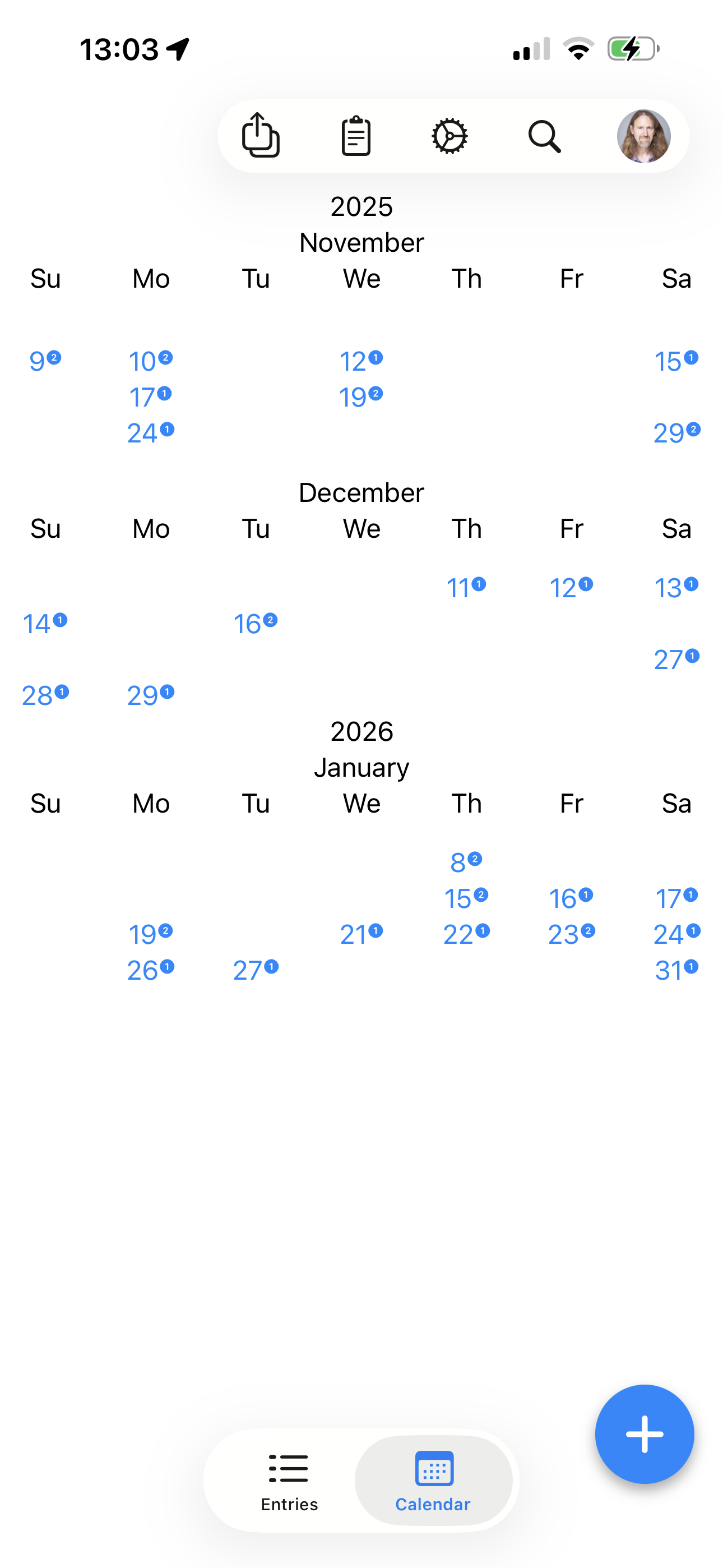 Home screen with calendar