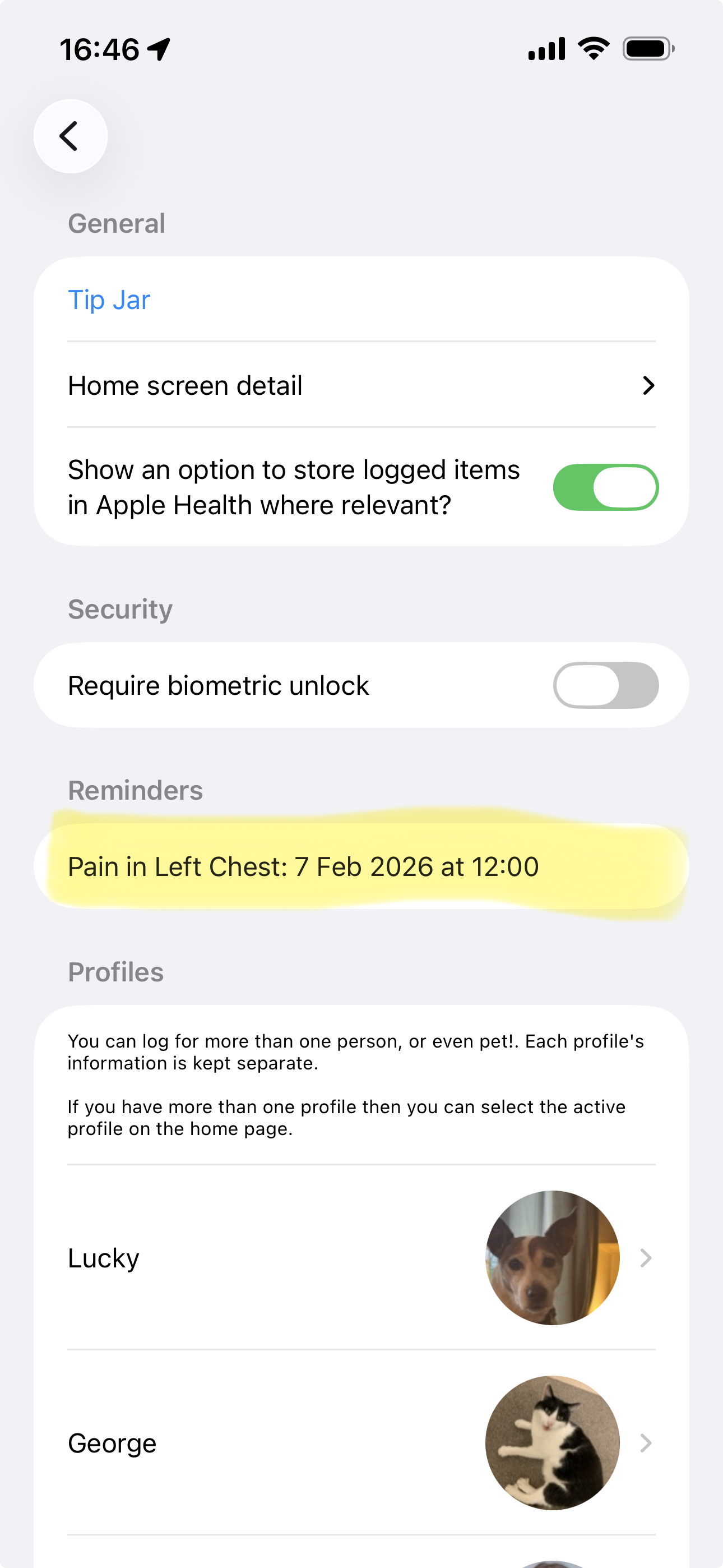 Reminders in settings